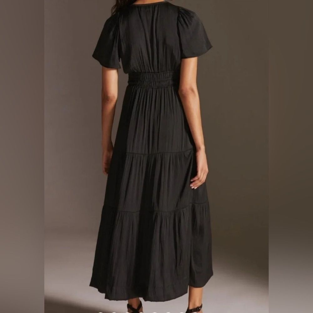 Anthropologie Somerset Black tiered Silky Maxi Dress Size Small - Picture 2 of 13